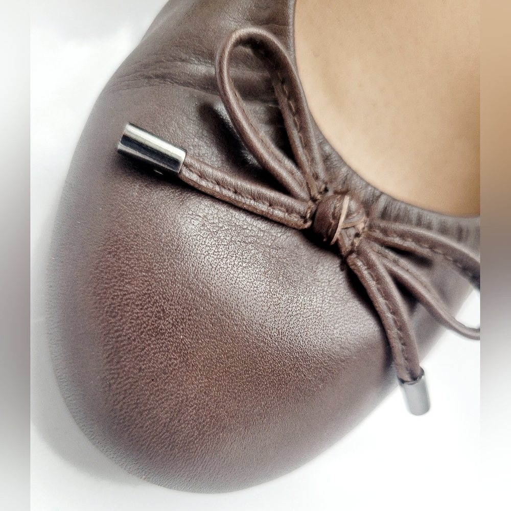 Audrey Brooke Newton Women's Ballet Flats Bow Decor Genuine Leather Coffee US 8 - Picture 3 of 16
